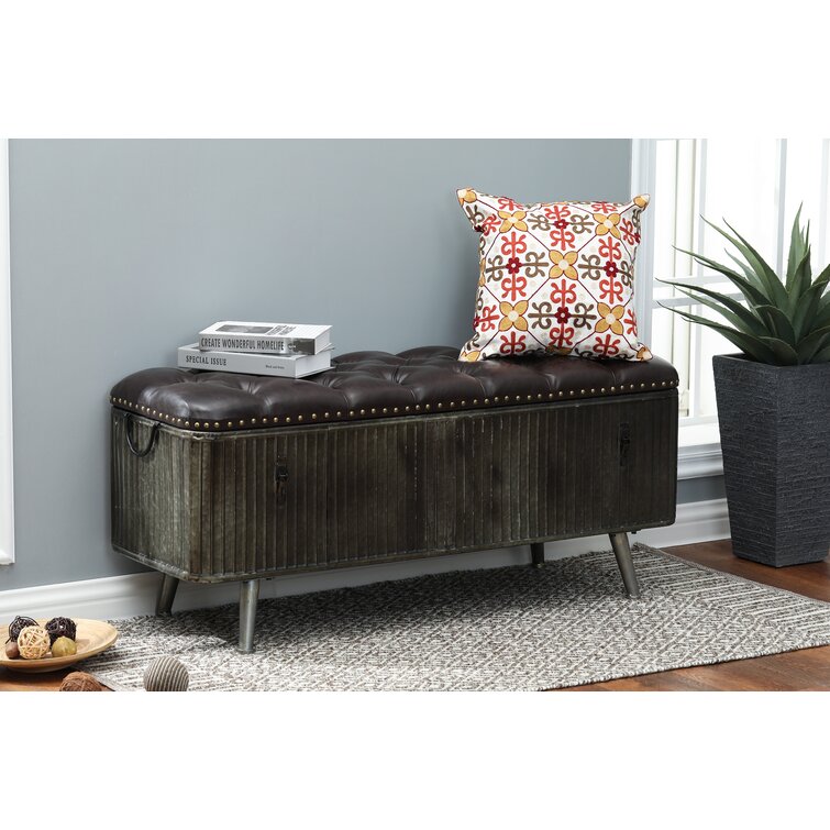 Grey leather storage deals bench